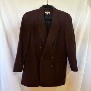 Ann Taylor Womans Burgundy/Black Wool Blend Tweed Blazer 6-Button Size 4